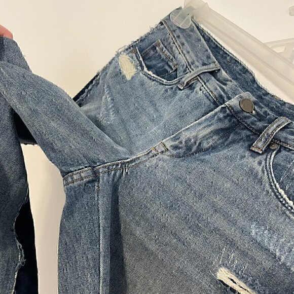 BLANK NYC BLANKNYC Patchwork Distressed Side Striped Crop Girlfriend Jeans Boho - Picture 9 of 14